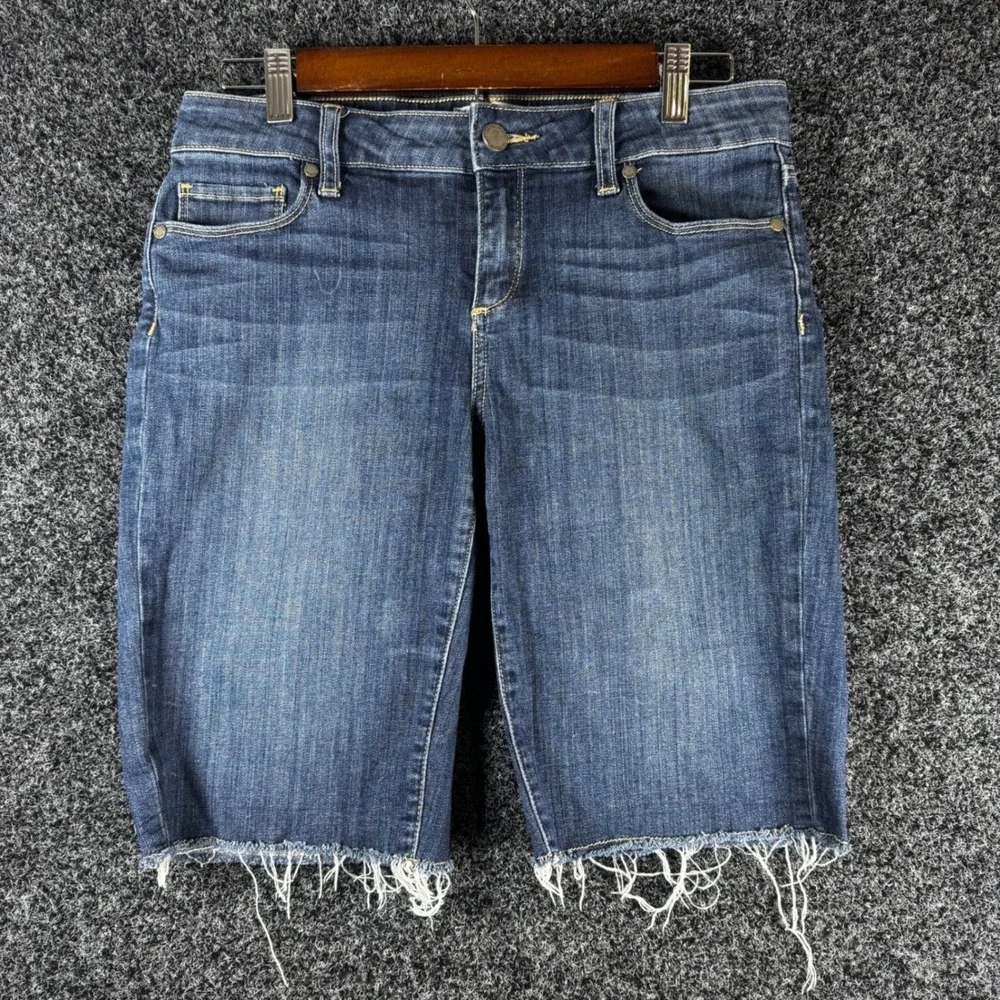 Paige Denim Bermuda Shorts Womens 29 Dark Wash Raw Hem Stretch 1798721-418